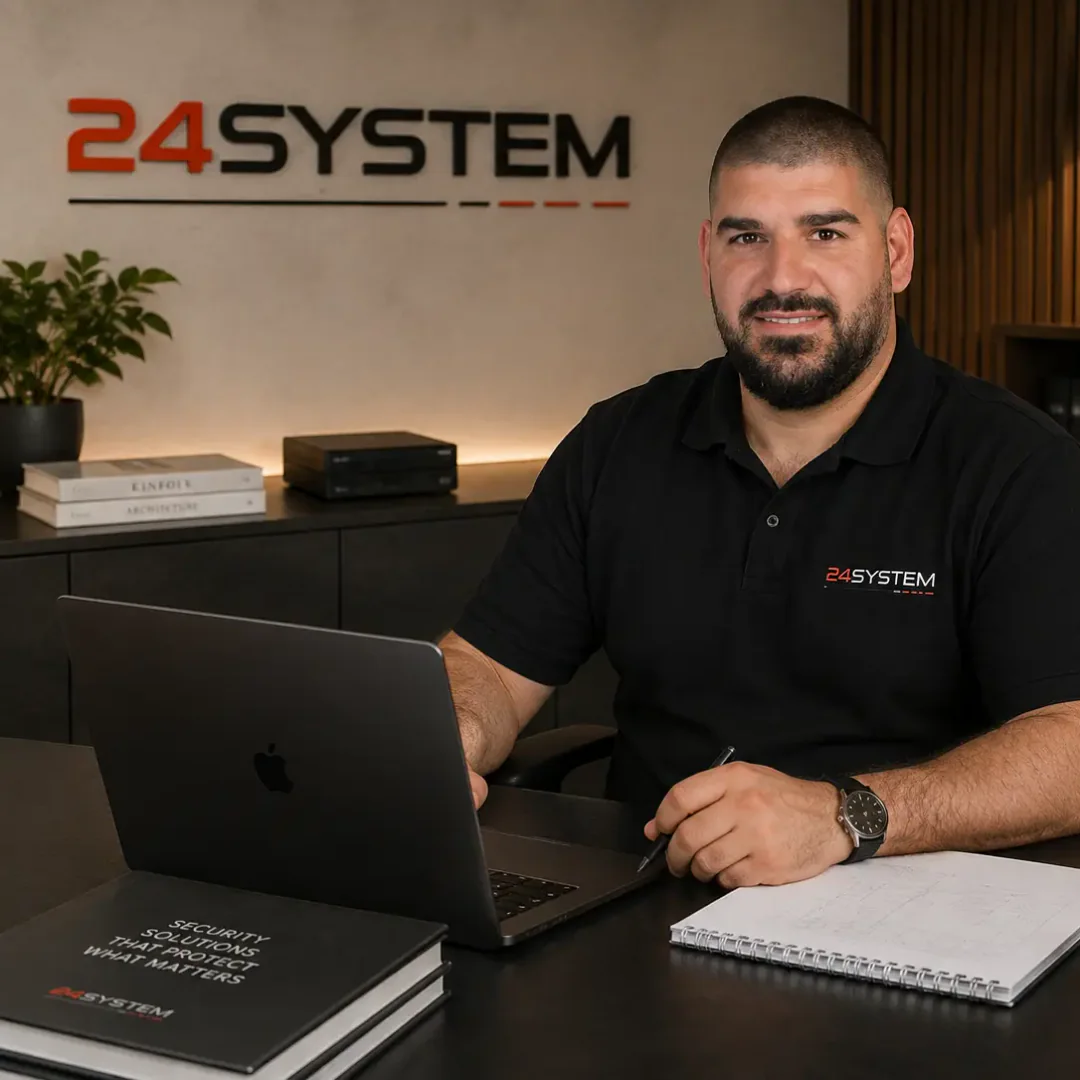 אחמד אבו מוך ליד שולחן תכנון של 24 System
